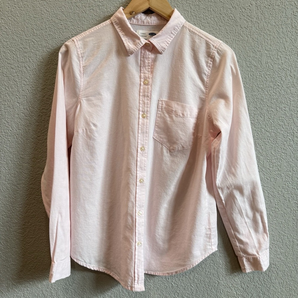 Old Navy The Classic Button Up Shirt Women's Medium Pink 100% Cotton - Stain